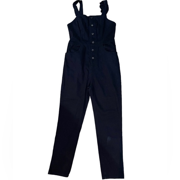 NWT Tinseltown Jumpsuit Overalls Denim Button Up Black Size Large - Picture 2 of 8